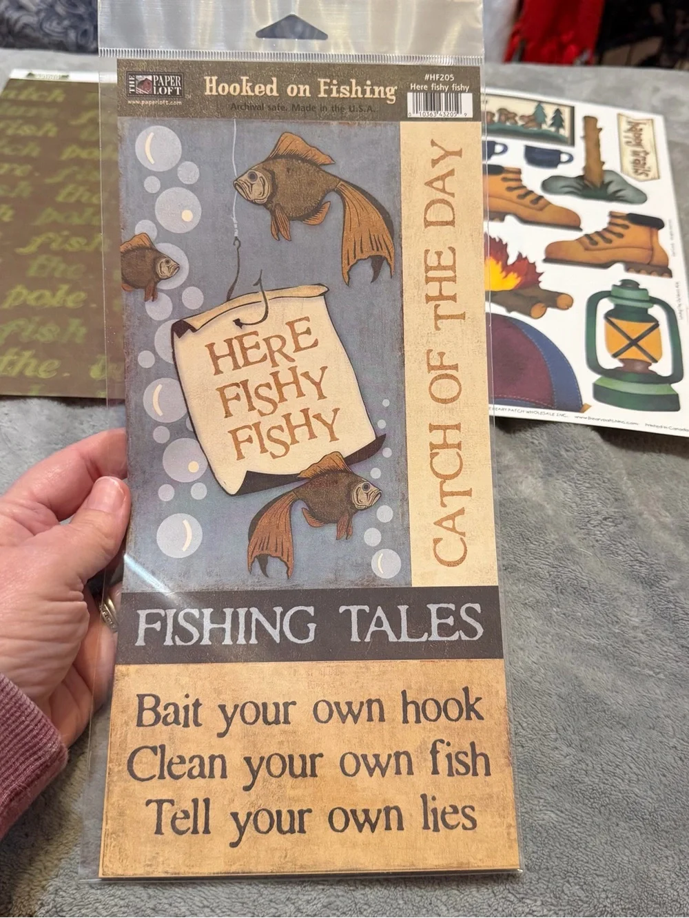 Paper Loft Hooked on Fishing Scrapbook Sticker Set Reminisce Fish Stories 5pc
